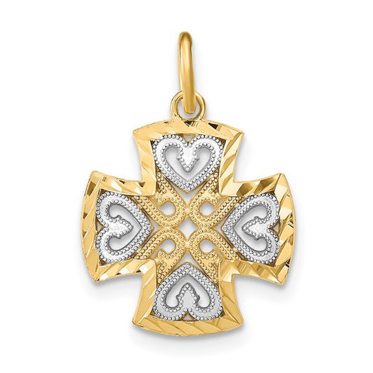10K Yellow Gold With Hearts & D/C Maltese Cross Charm