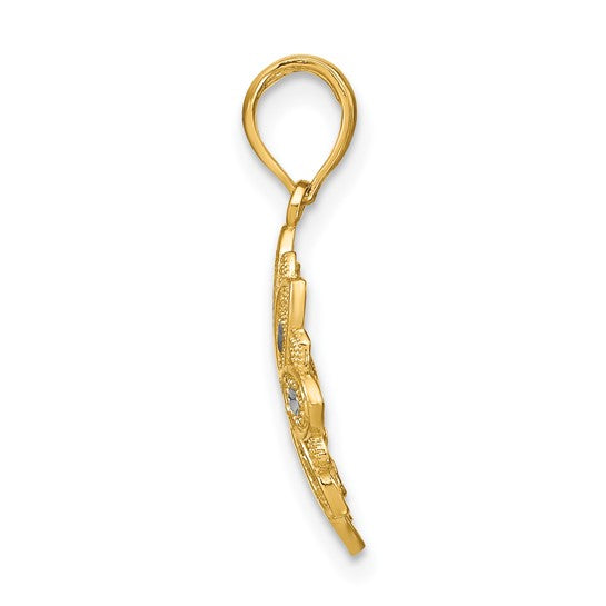 10K Yellow Gold With Rhodium Filigree Flower Charm