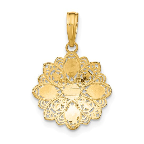 10K Yellow Gold With Rhodium Filigree Flower Charm