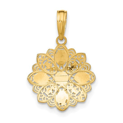 10K Yellow Gold With Rhodium Filigree Flower Charm