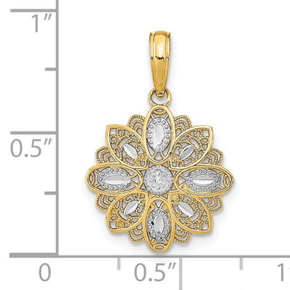 10K Yellow Gold With Rhodium Filigree Flower Charm