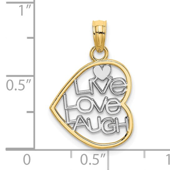 10K w/ Rhodium LIVE LOVE LAUGH In Heart Charm