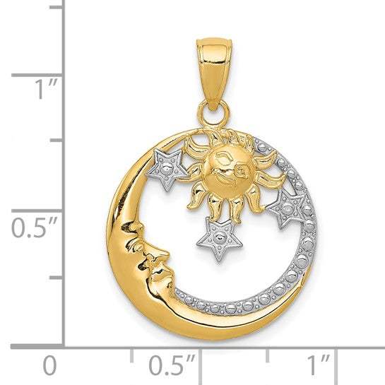 10K & Rhodium D/C Moon, Stars, & sun Charm