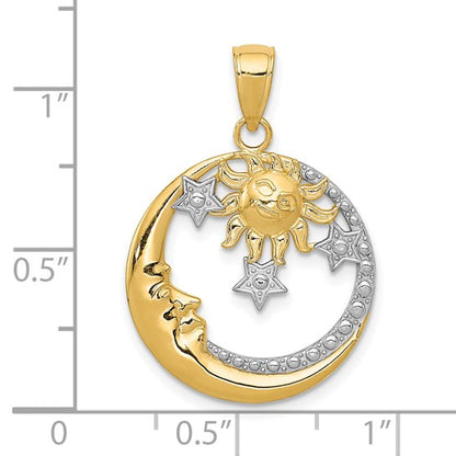 10K & Rhodium D/C Moon, Stars, & sun Charm