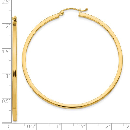 10k 2mm Square Tube Hoop Earrings