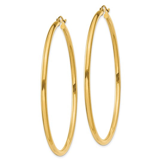 10K Polished 2.5mm Lightweight Tube Hoop Earrings