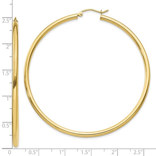 10K Polished 2.5mm Lightweight Tube Hoop Earrings