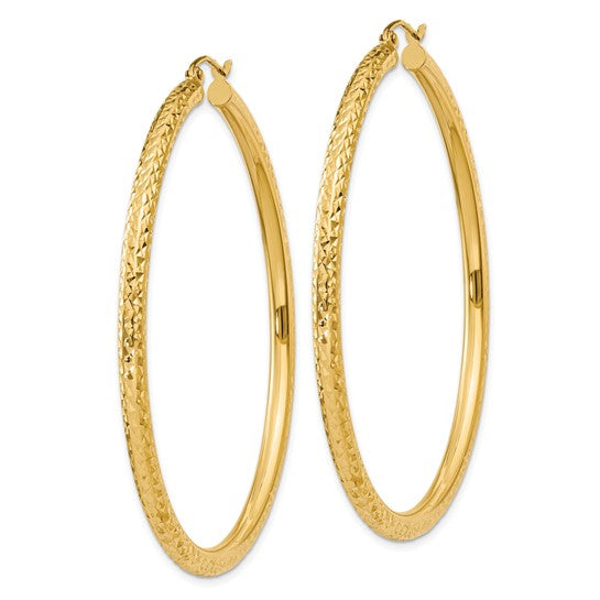 10K Diamond-cut 3mm Round Hoop Earrings