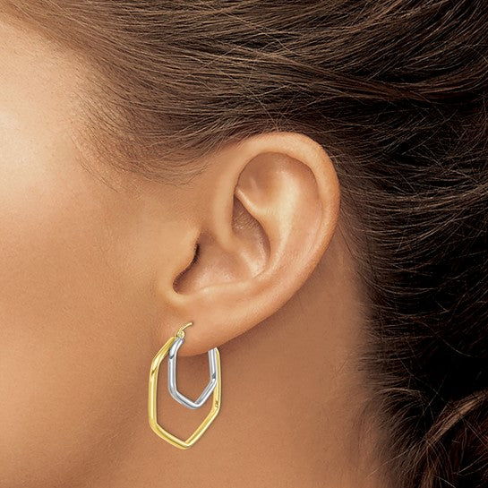 10k Two-tone Polished Hoop Earrings