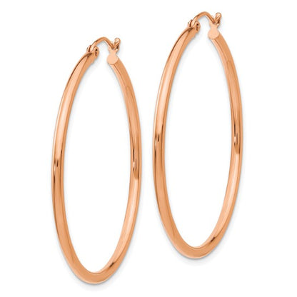 10K Rose Gold Polished 2mm Lightweight Tube Hoop Earrings