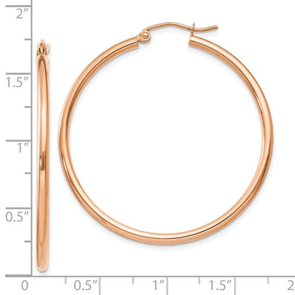 10K Rose Gold Polished 2mm Lightweight Tube Hoop Earrings