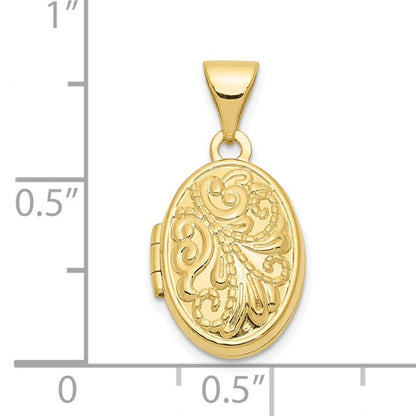 10K Beaded Scroll Design Oval Locket Charm