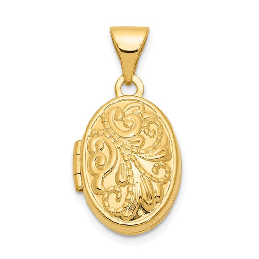10K Beaded Scroll Design Oval Locket Charm