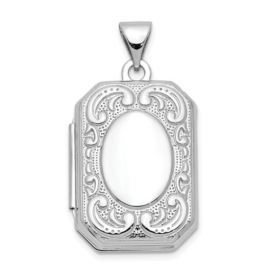 10k White Gold Book Scroll Border Locket Charm