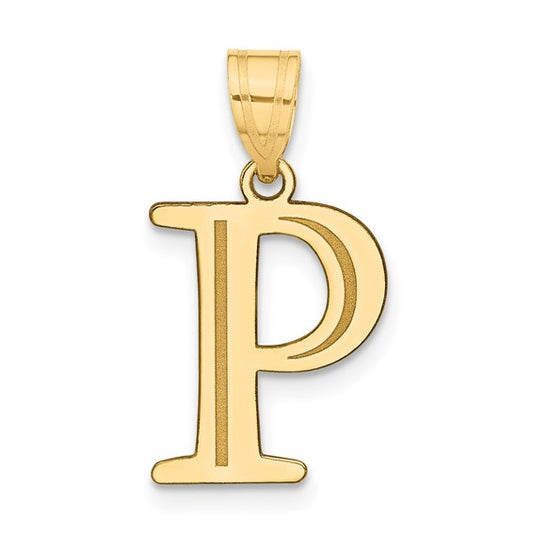 10K Polished Etched Letter P Charm