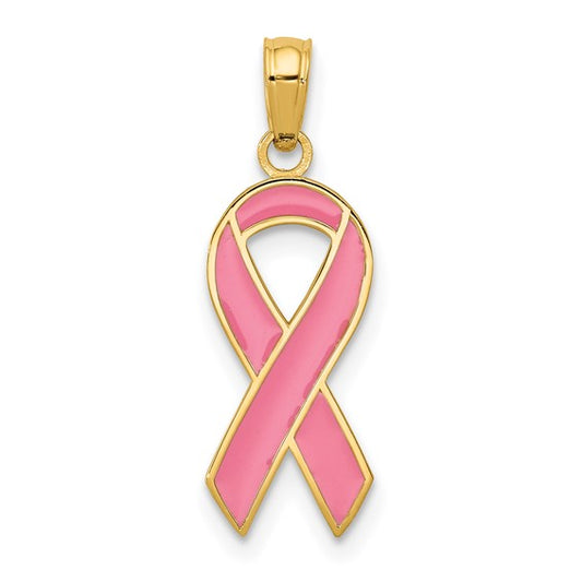 10K Pink Enameled Awareness Ribbon Charm