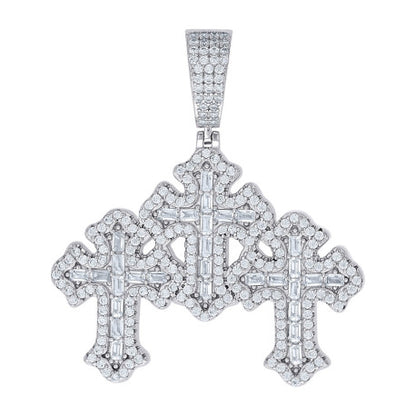 Sterling Silver CZ Three Cross Pendant