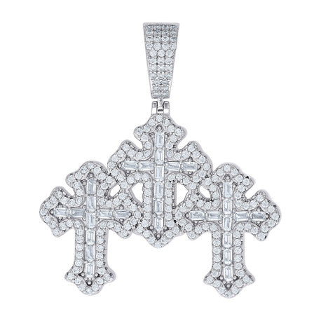 Sterling Silver CZ Three Cross Pendant