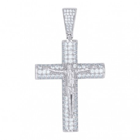 Sterling Silver Men's Cubic-Zirconia Crucifix Cross Religious Charm Pendant