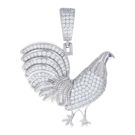 Sterling Silver Moissanite Rooster Pendant