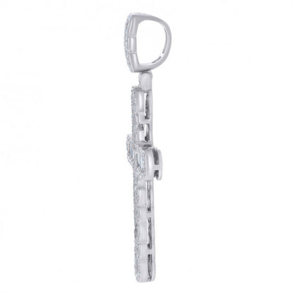 Sterling Silver Baguette & Round CZ Cross Pendant