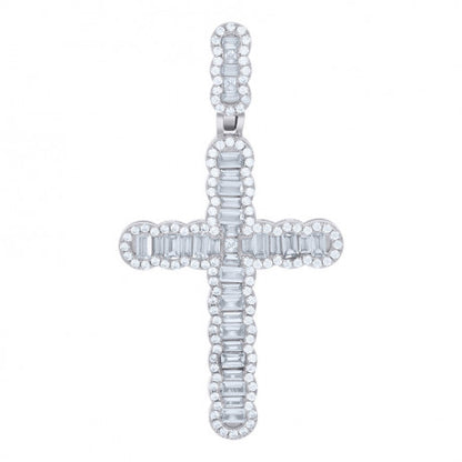 Sterling Silver Baguette & Round CZ Cross Pendant