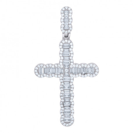 Sterling Silver Baguette & Round CZ Cross Pendant