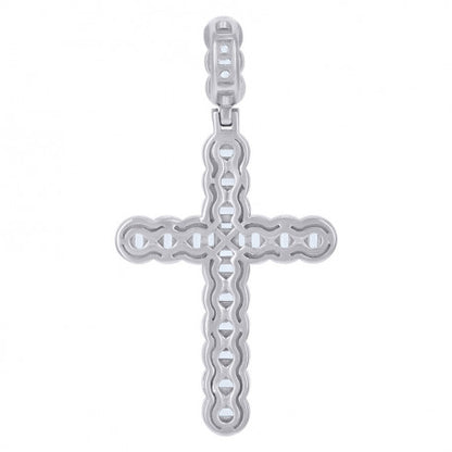 Sterling Silver Baguette & Round CZ Cross Pendant