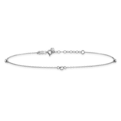 14K White Gold Mirror Beaded 9in Plus 1in ext. Anklet