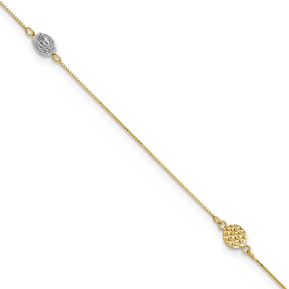 14k Two-tone D/C 9in Plus 1in extender Anklet