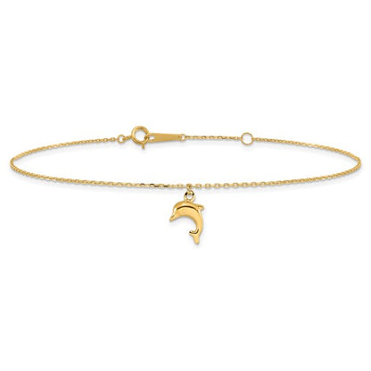 14k Dolphin Charm 9in with 1in Extension Anklet