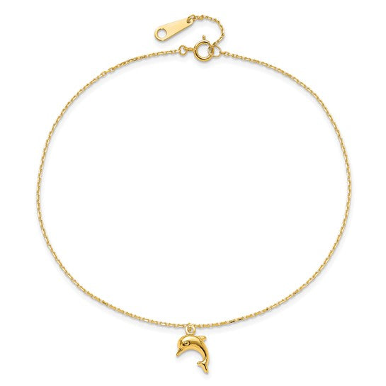 14k Dolphin Charm 9in with 1in Extension Anklet