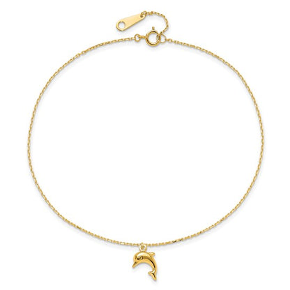 14k Dolphin Charm 9in with 1in Extension Anklet