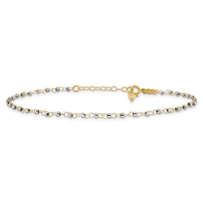 14K Two-tone Circle Chain with Mirror Beads 9in Plus 1in Ext. Anklet