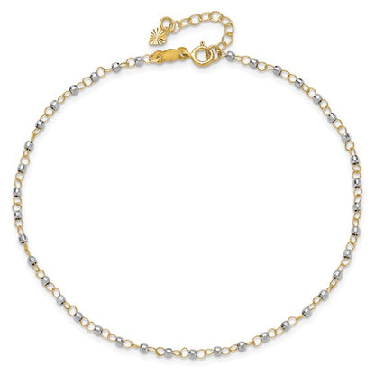 14K Two-tone Circle Chain with Mirror Beads 9in Plus 1in Ext. Anklet