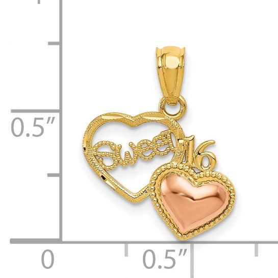 14K Two-Toned SWEET 16 Heart Charm