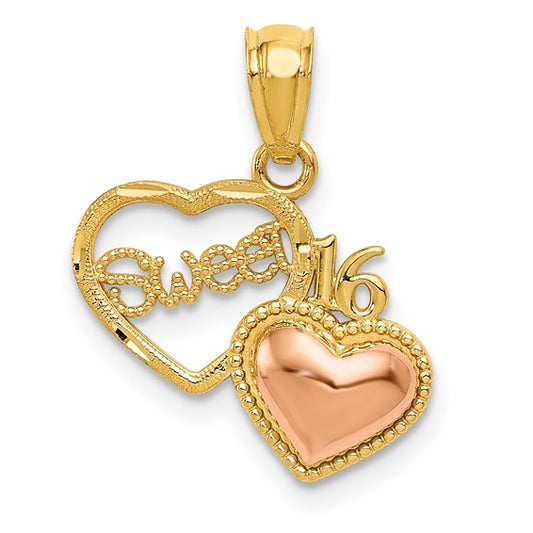 14K Two-Toned SWEET 16 Heart Charm