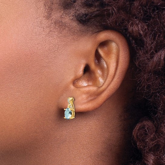 10K Yellow Gold Aquamarine and Diamond Earrings