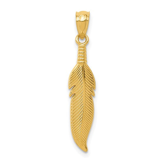 14K Feather Pendant