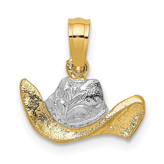 14K Yellow & White Rhodium Cowboy Hat Charm