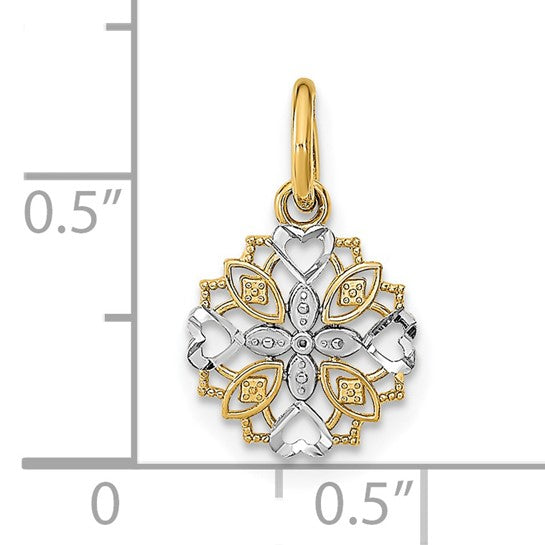 14K Yellow gold & White Rhodium Flower Charm