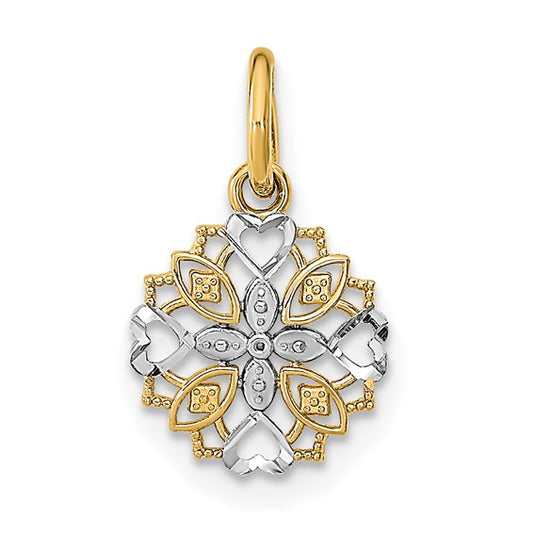 14K Yellow gold & White Rhodium Flower Charm