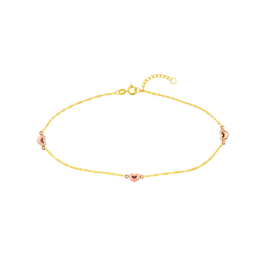 14K Two-Tone Rose Heart Anklet