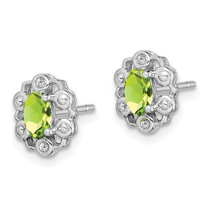 Sterling Silver Oval Peridot & Diamond Filigree Earrings