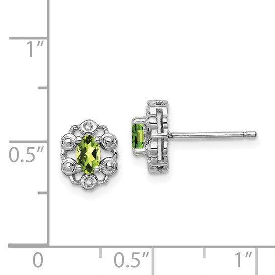 Sterling Silver Oval Peridot & Diamond Filigree Earrings