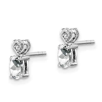 Sterling Silver White Topaz & Diamond Heart Earrings