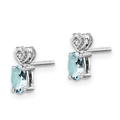 Sterling Silver Aquamarine & Diamond Heart Earrings