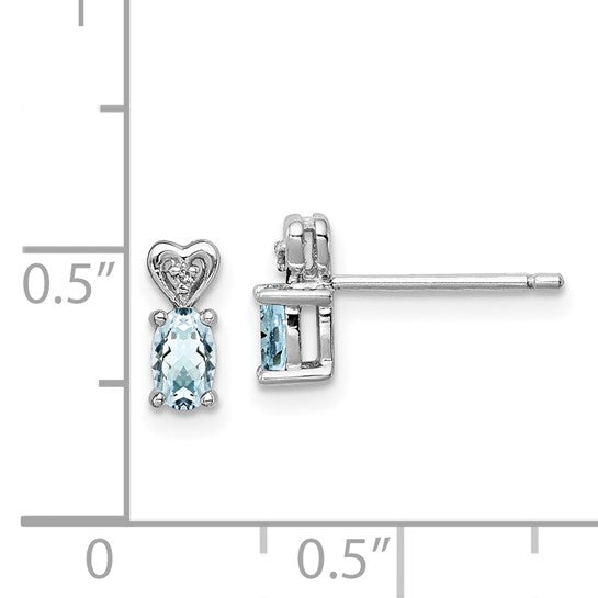 Sterling Silver Aquamarine & Diamond Heart Earrings