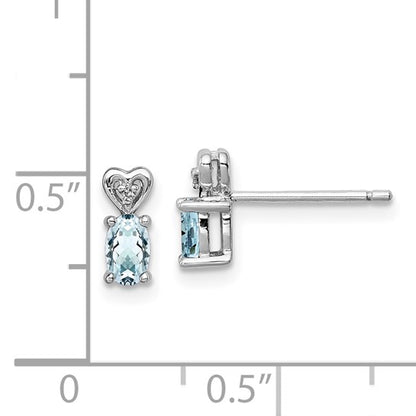 Sterling Silver Aquamarine & Diamond Heart Earrings