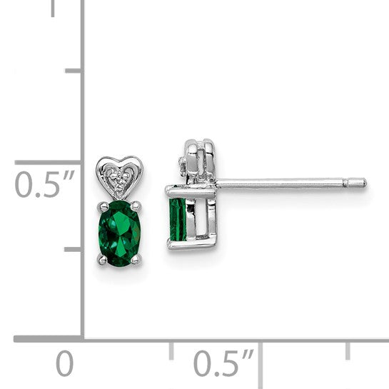 Sterling Silver Created Emerald & Diamond Heart Earrings